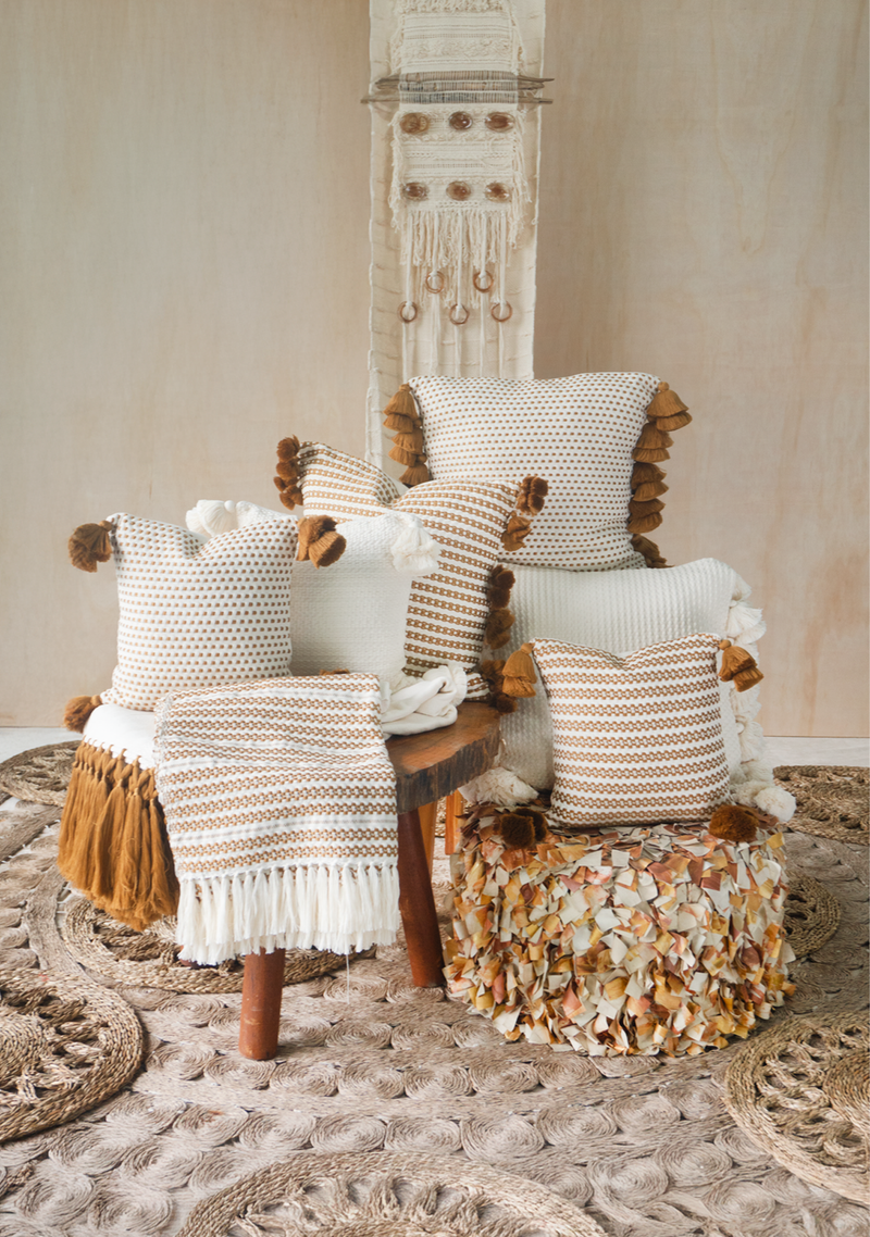 Handwoven White and Copper Double Chain Pillow Lula Mena