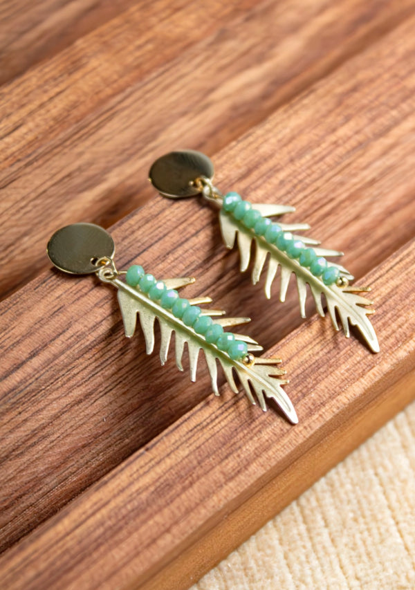 Golden Palm & Crystal Earrings: Green Lula Mena