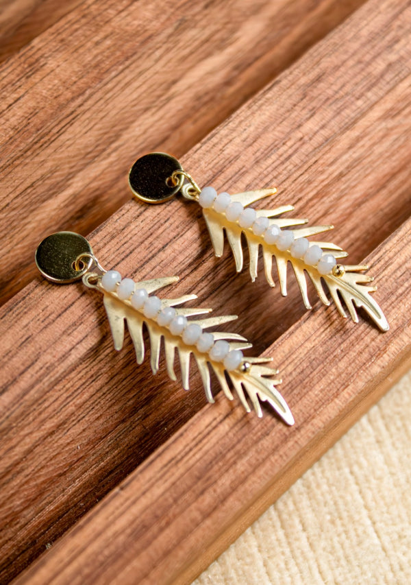 Golden Palm & Crystals Earrings: White Lula Mena