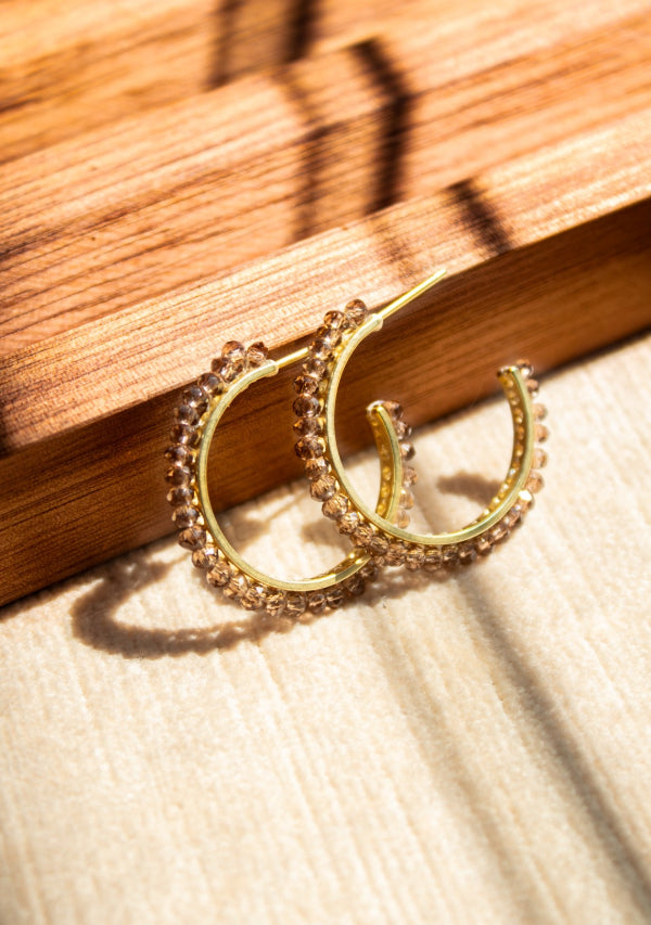 Golden Hoop & Crystals Earrings: Dark Smoke Lula Mena