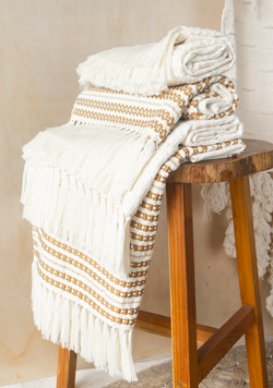 Handwoven Glow White and Copper Throw Lula Mena