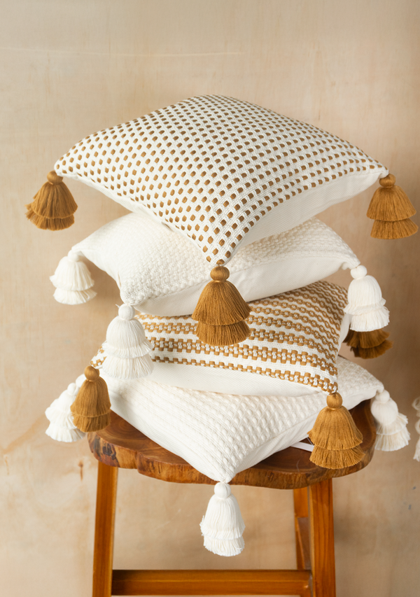 Handwoven White Flower Chain Pillow (Copy) Lula Mena