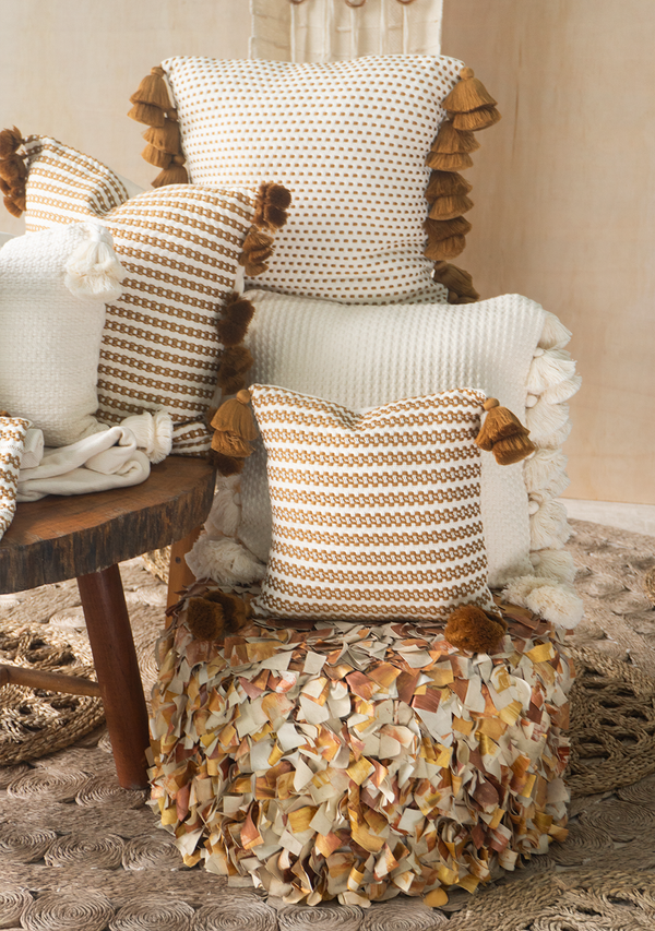 Handwoven White and Copper Flower Chain Pillow Lula Mena