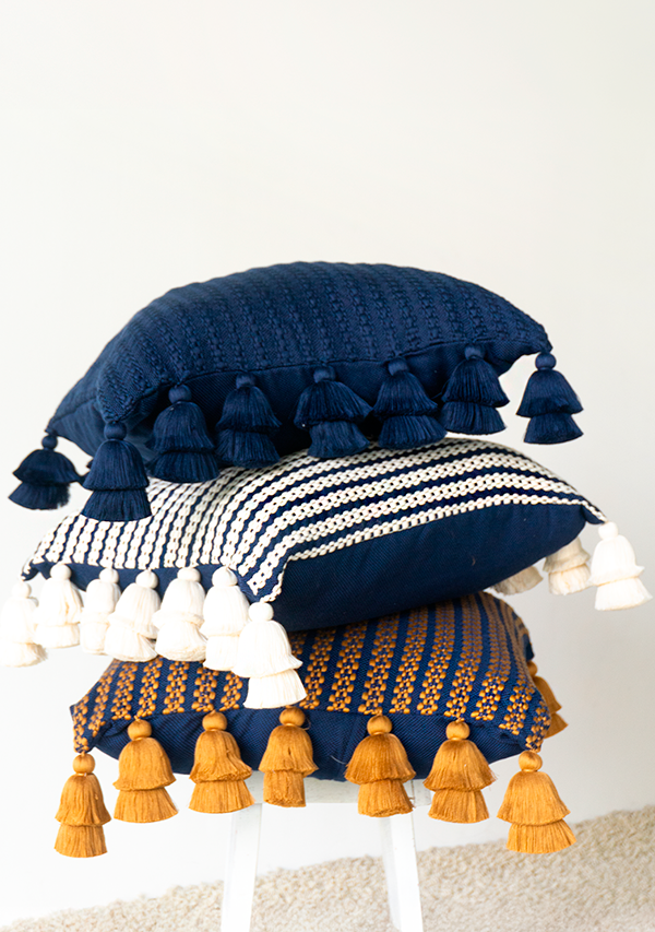 Handwoven Navy Double Chain with Tassels Pillow Lula Mena