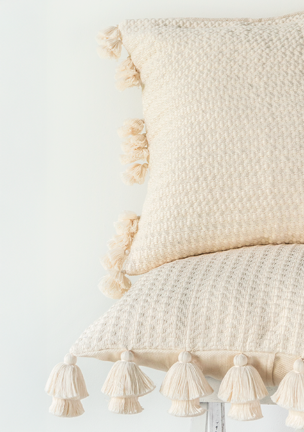 Handwoven White Double Chain with Tassels Pillow Lula Mena