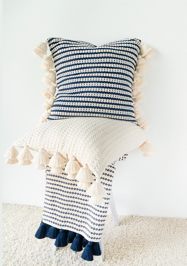 Handwoven White Double Chain with Tassels Pillow Lula Mena