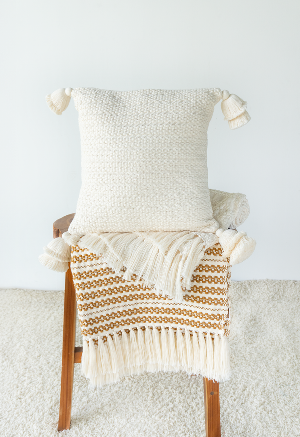 Handwoven Glow White and Copper Throw Lula Mena