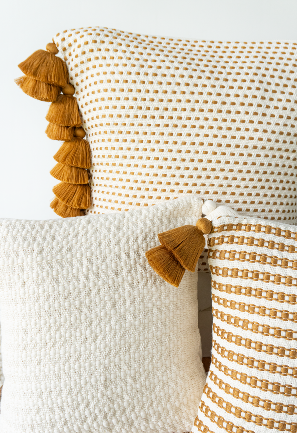 Handwoven White and Copper Double Chain Pillow Lula Mena