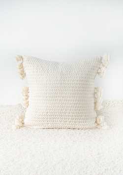 Handwoven White Point Pillow with Tassels Lula Mena