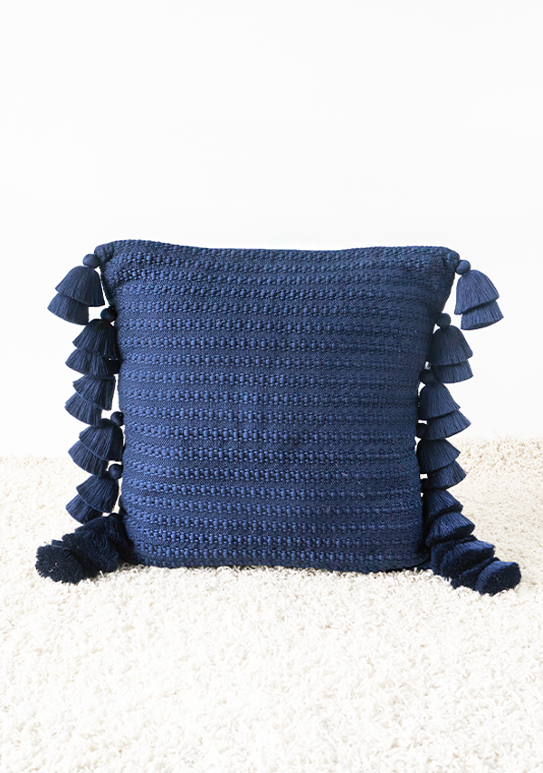 Handwoven Navy Double Chain with Tassels Pillow Lula Mena
