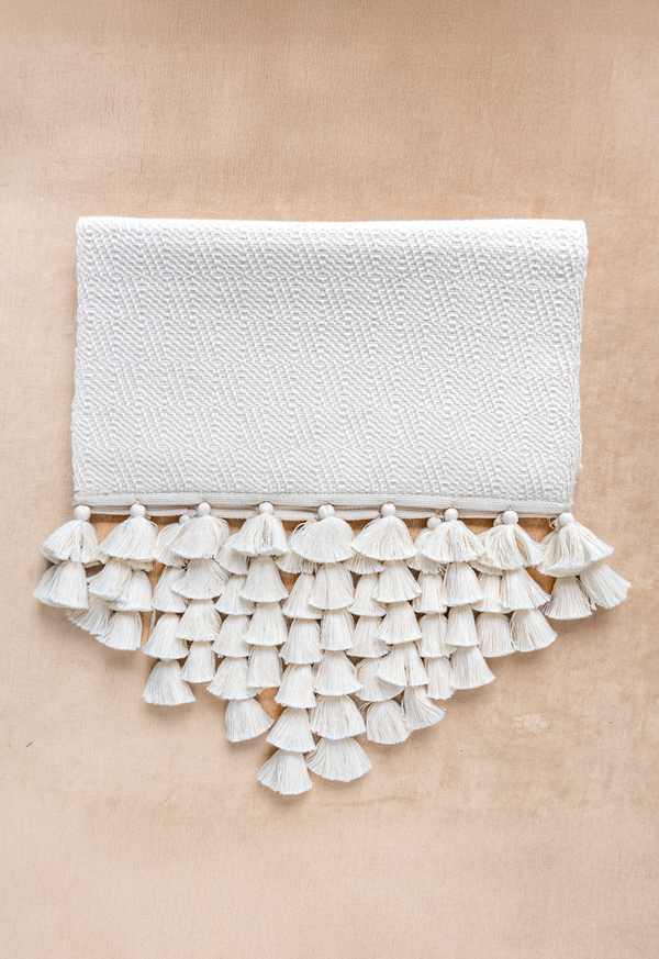 Handwoven Oval Nude White Table Runner Lula Mena