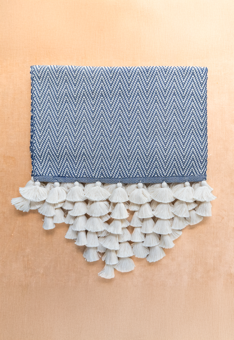 Handwoven Arrow Nude and Navy White Table Runner Lula Mena