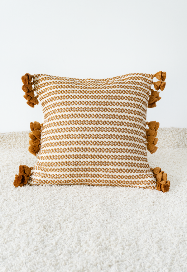 Handwoven White and Copper Flower Chain Pillow Lula Mena