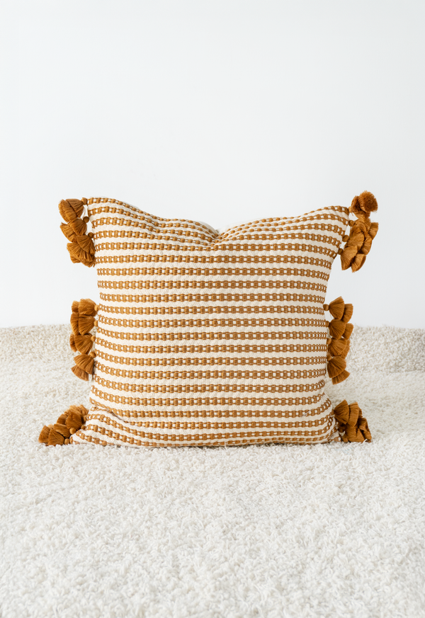 Handwoven White and Copper Double Chain Pillow Lula Mena