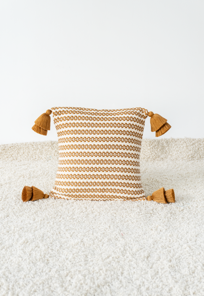 Handwoven White and Copper Flower Chain Pillow Lula Mena