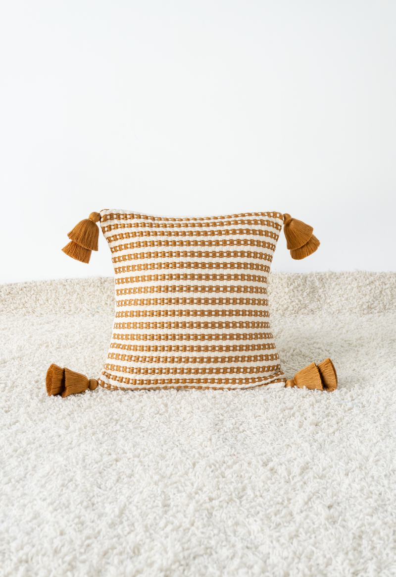 Handwoven White and Copper Double Chain Pillow Lula Mena
