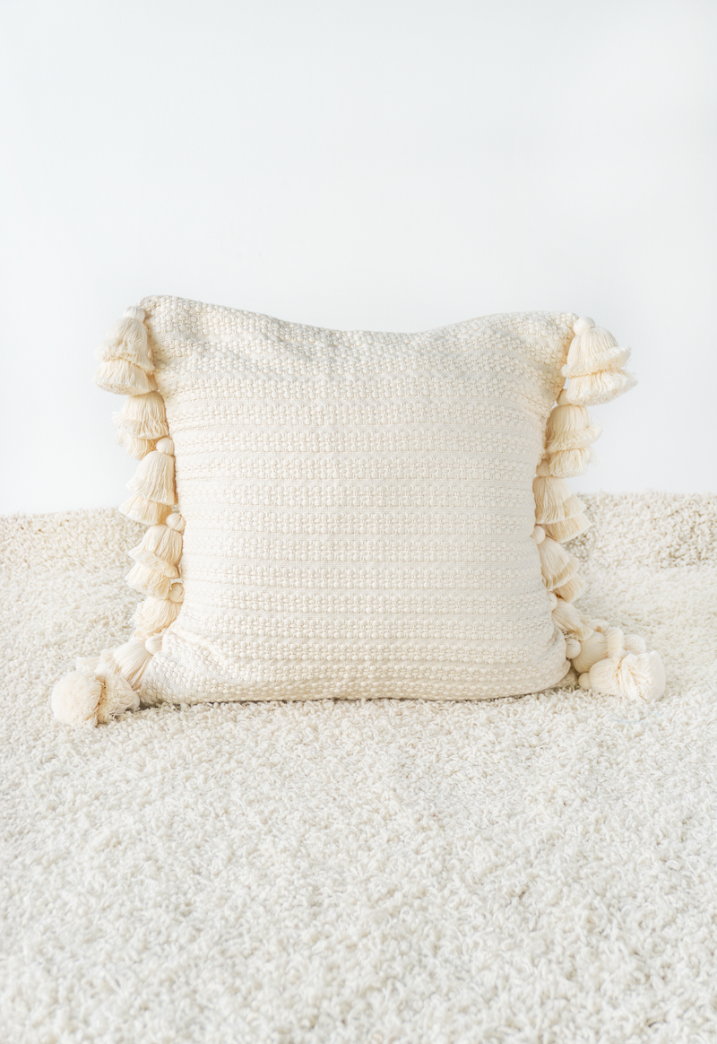 Handwoven White Flower Chain Pillow (Copy) Lula Mena