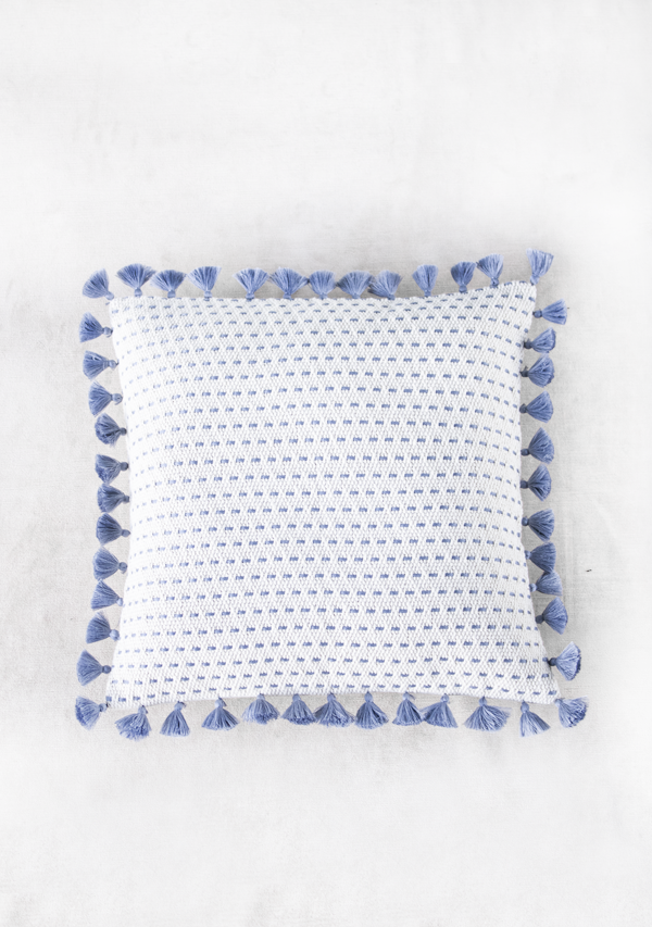 Handwoven Gray Point & Tassels Pillow Lula Mena