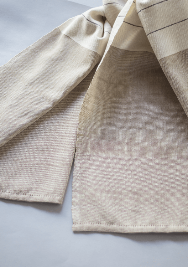 Light Brown Handwoven Scarf With Grey Stripes Lula Mena
