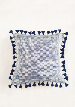 Rhombus & Tassels Blue Pillow Lula Mena