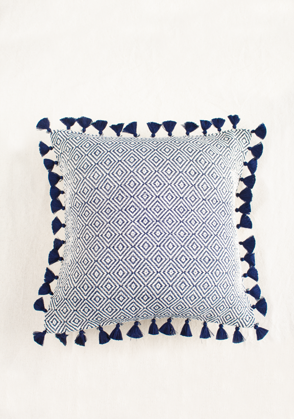Rhombus & Tassels Blue Pillow Lula Mena